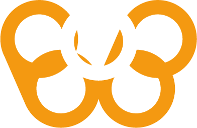 Oranje abstract lusvormig logo op een witte achtergrond