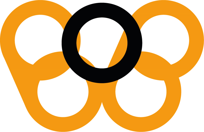 Zwart-oranje logo met in elkaar grijpende B o B op witte achtergrond.