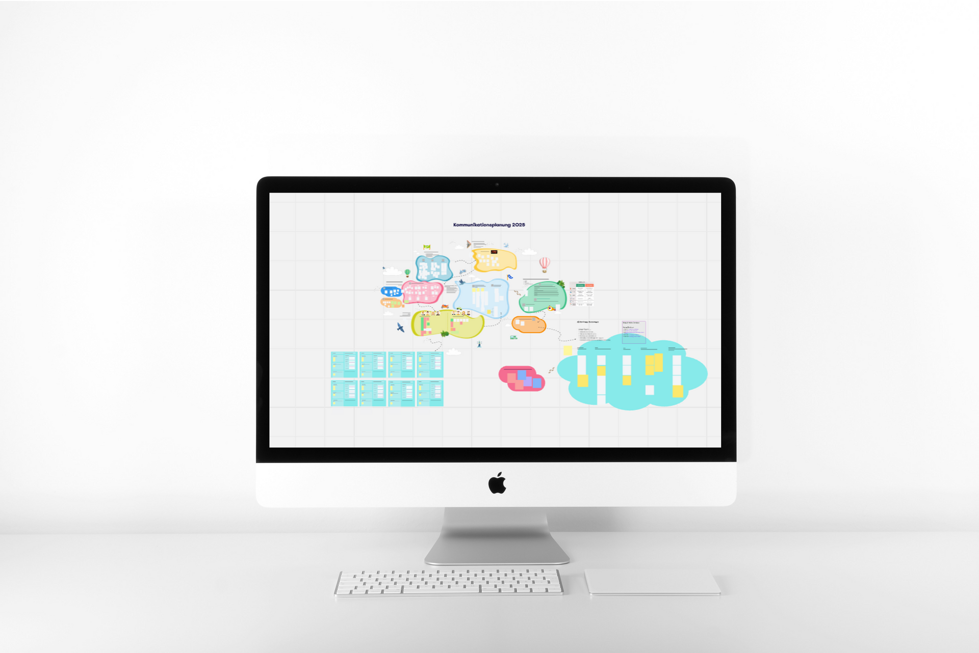 Desktop computer with colorful diagram on screen.