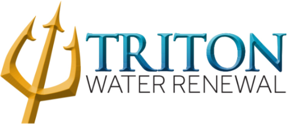 Triton Water Renewal logo with blue and gold trident icon and teal text