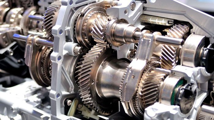 A close up of a gearbox in a car engine.