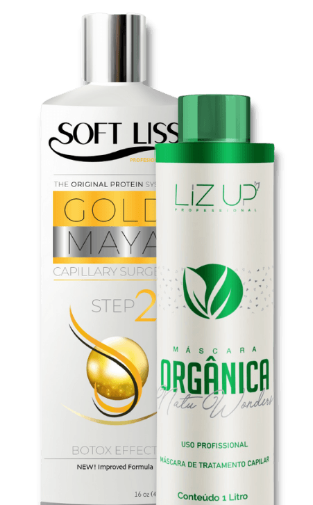 Una botella de Soft Liss Gold Maya Step 2 y una botella de Liz Up Organica Step 2