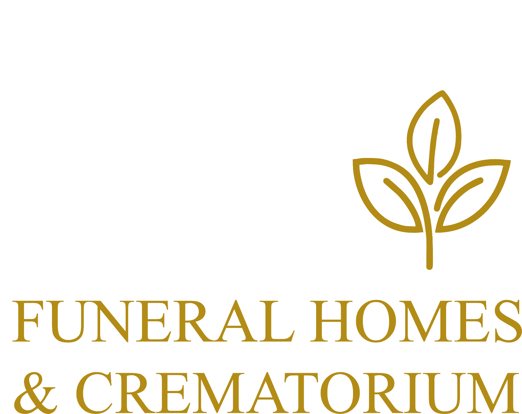 Gold logo reading “Funeral Homes & Crematorium” with a stylized leaf design