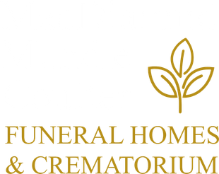 Gold logo reading &ldquo;Funeral Homes & Crematorium&rdquo; with a stylized leaf design