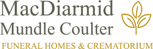 MacDiarmid Mundle Coulter Funeral Homes & Crematorium logo with gold leaf icon on white background