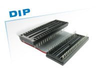 DIP component storage trays, black plastic with metal pins, stacked, labeled DIP in blue.
