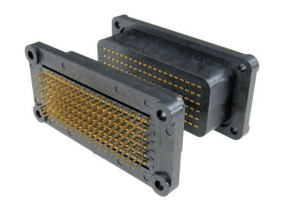 Two black rectangular electrical connectors with gold pins, side by side.