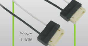 Two SATA power cable connectors with black and white wires.