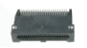 Black, rectangular connector with many small pins, used for connecting electronic components.