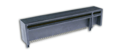 Gray electronic component with many pins.