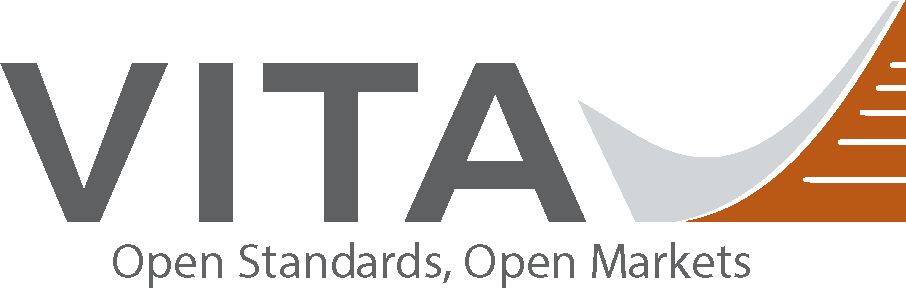 VITA logo with gray text and an orange/white graphic, the tagline reads “Open Standards, Open Markets”.