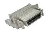 Silver SCART connector with black pin slots.