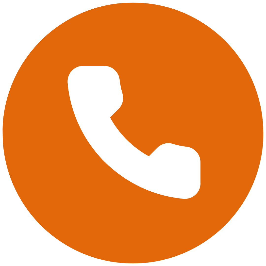 White phone handset icon on an orange circle