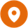 Orange map pin icon inside a white circle on an orange background