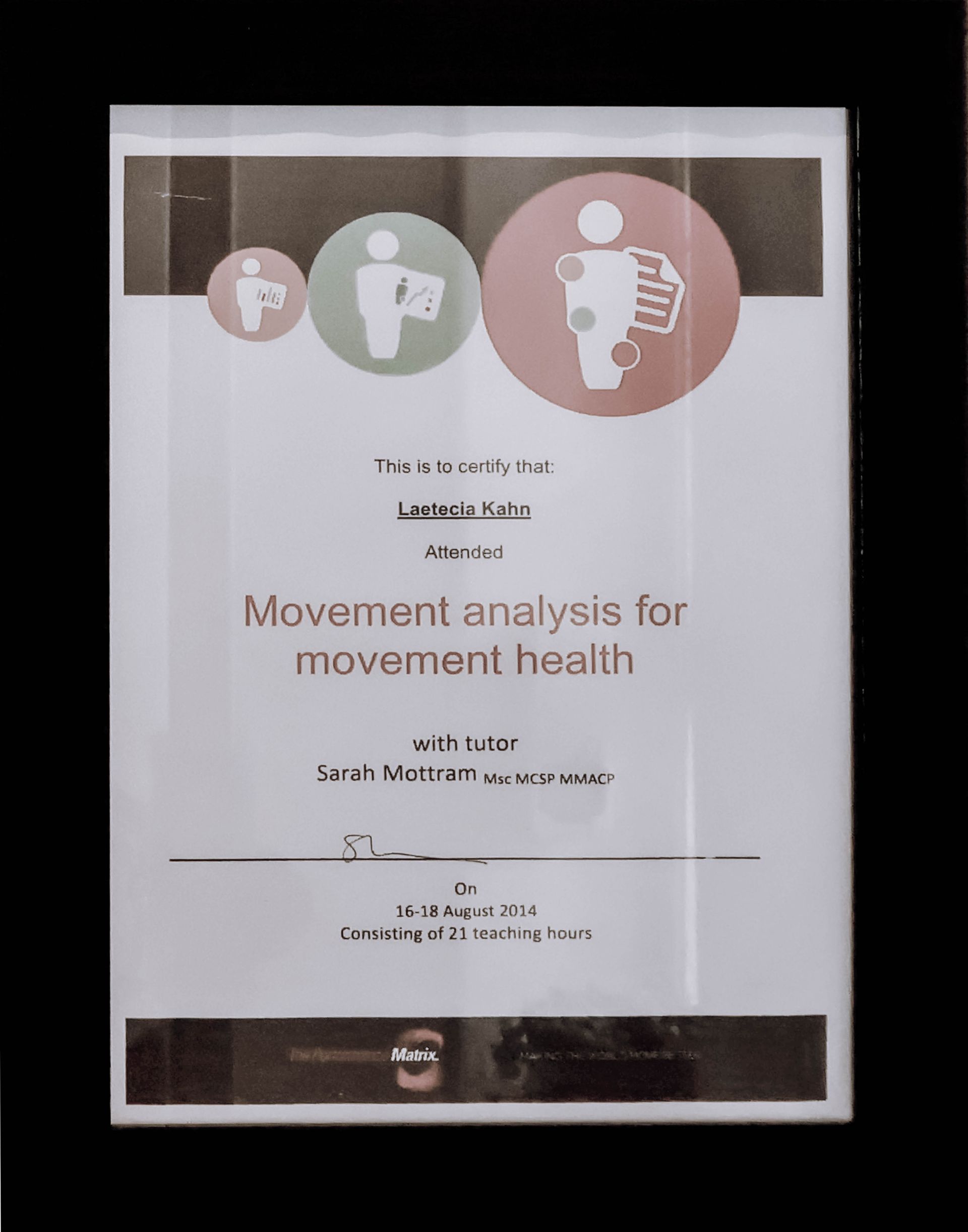 Poster titled “Movement analysis for movement health” with three circular fitness icons on a white background