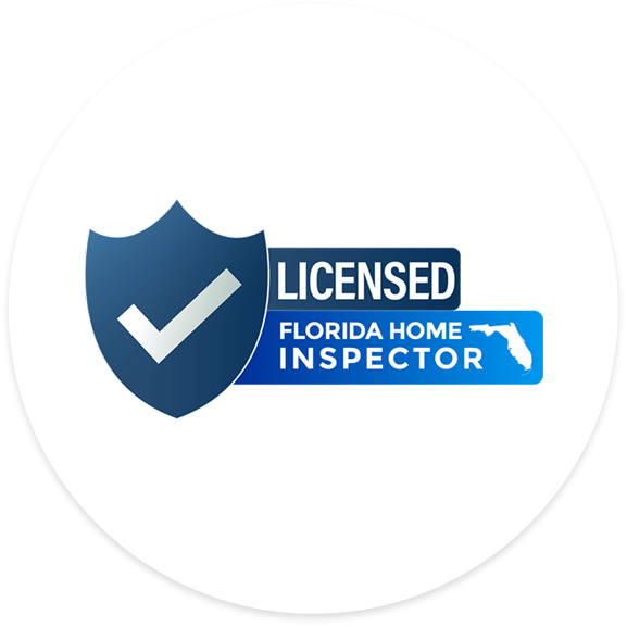 Logotipo de inspector de viviendas autorizado de Florida: escudo azul con marca de verificación, 