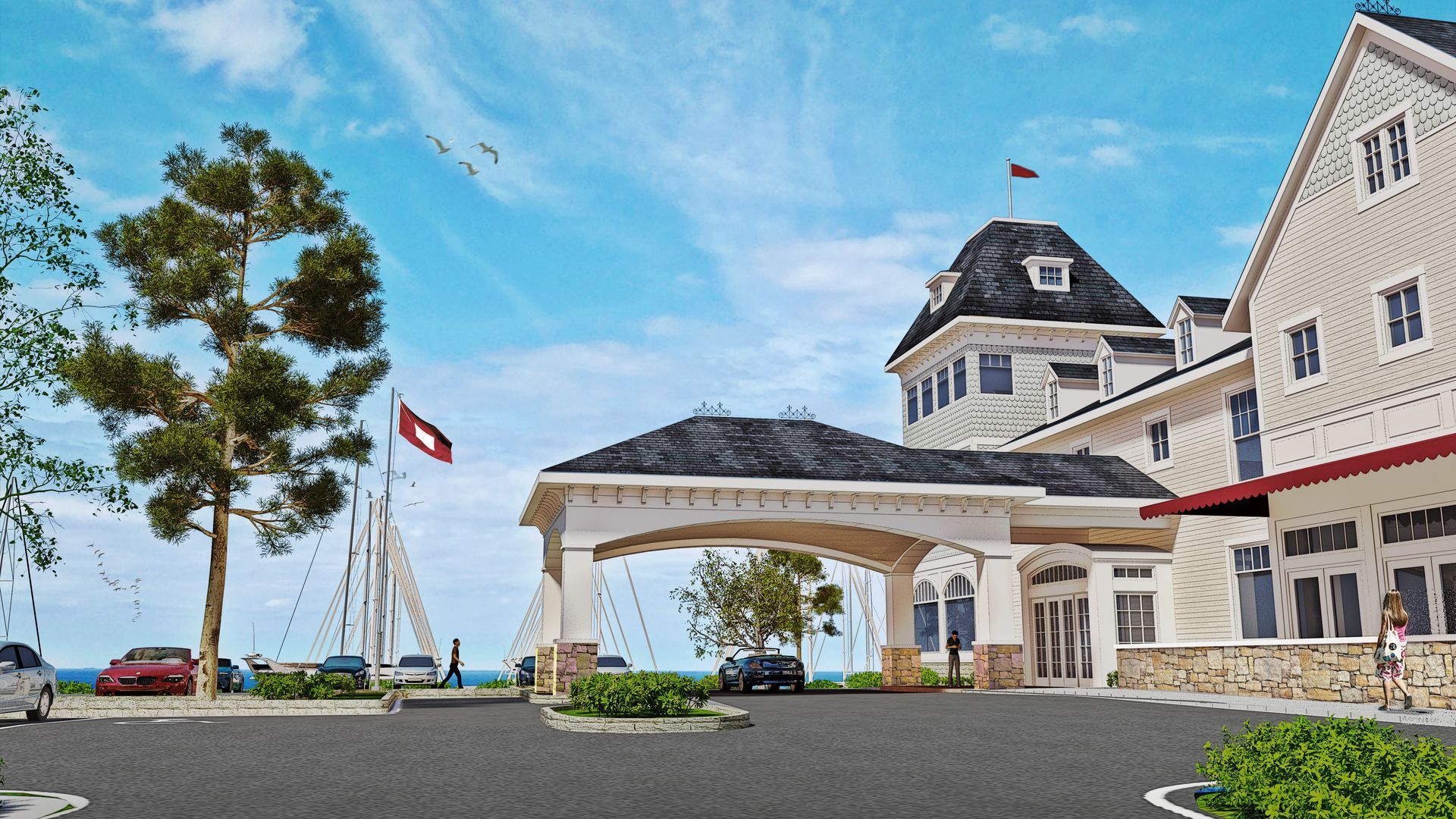 an artist 's impression of the entrance to the restaurant