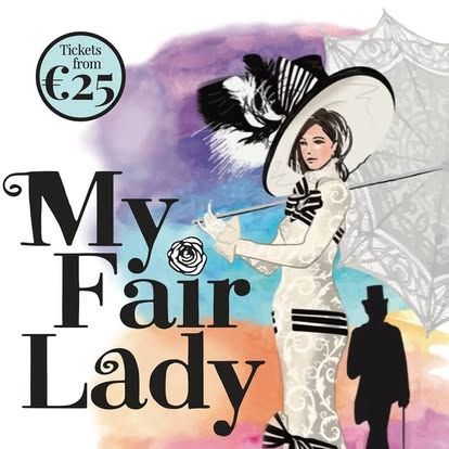 A poster for my fair lady shows a woman holding an umbrella