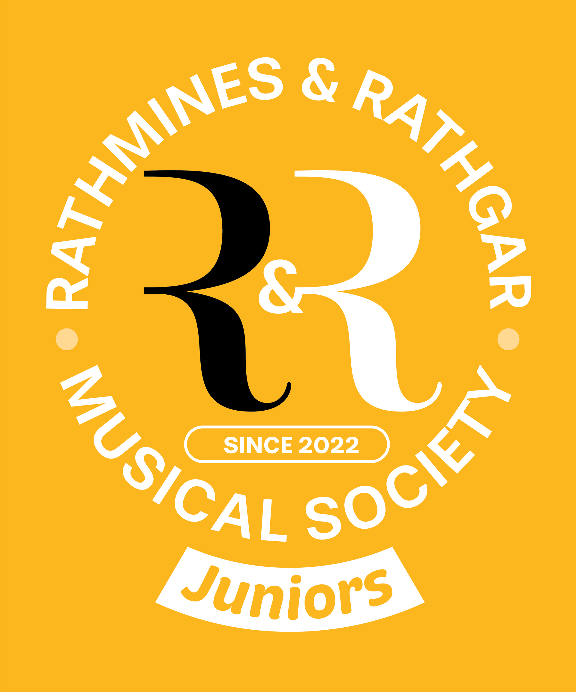 Rathmines & rathgar musical society juniors logo on a yellow background