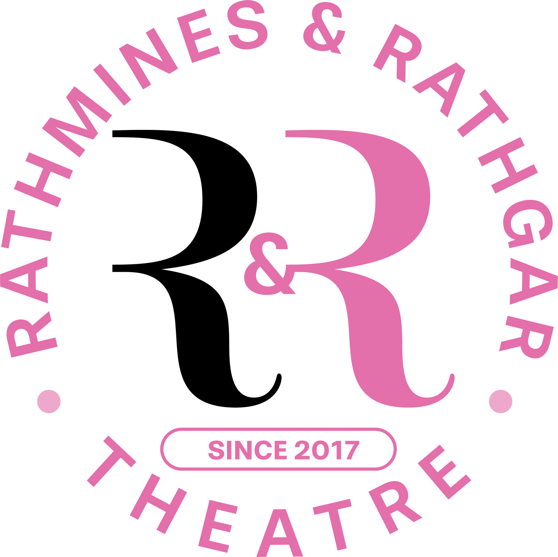 A pink and black logo for rathmines & rathgar theatre