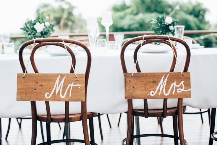 Mr. And Mrs. Signage At The Back Of A Chairs — Wedding & Event Hire In Goonellabah, NSW