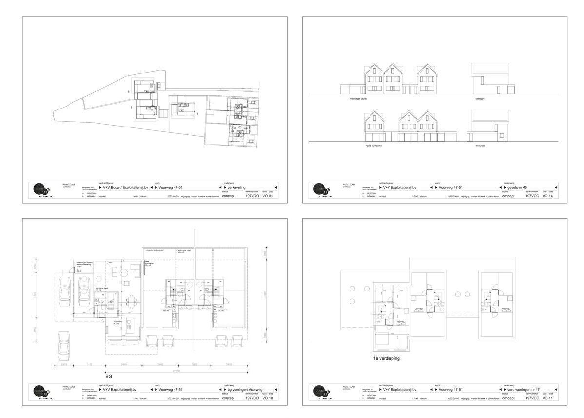 Architectural drawing of the three houses