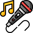 Colorful music notes and a microphone icon on a white background