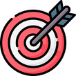 Red and white target with an arrow hitting the center