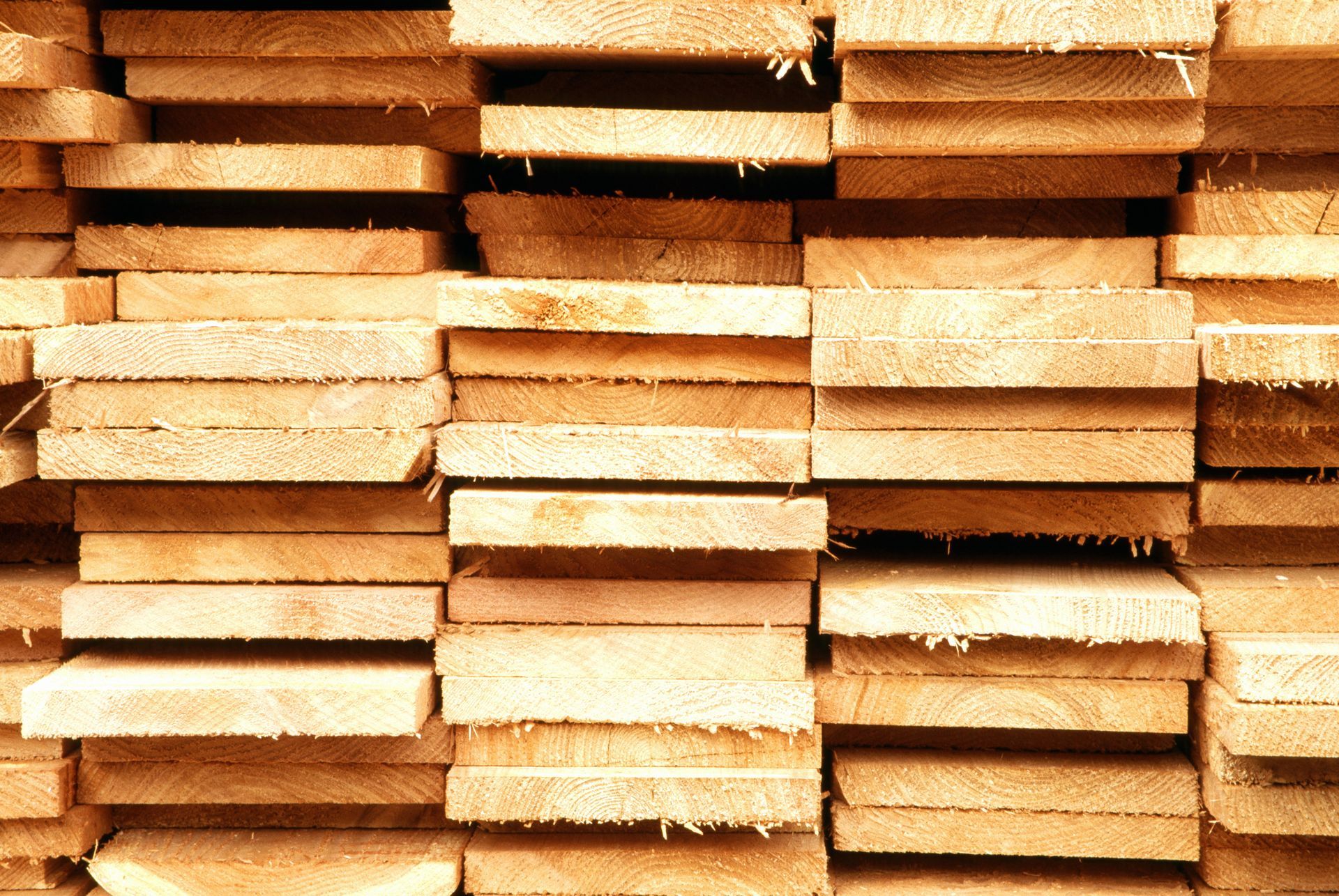 Pila di assi di legno appena tagliate