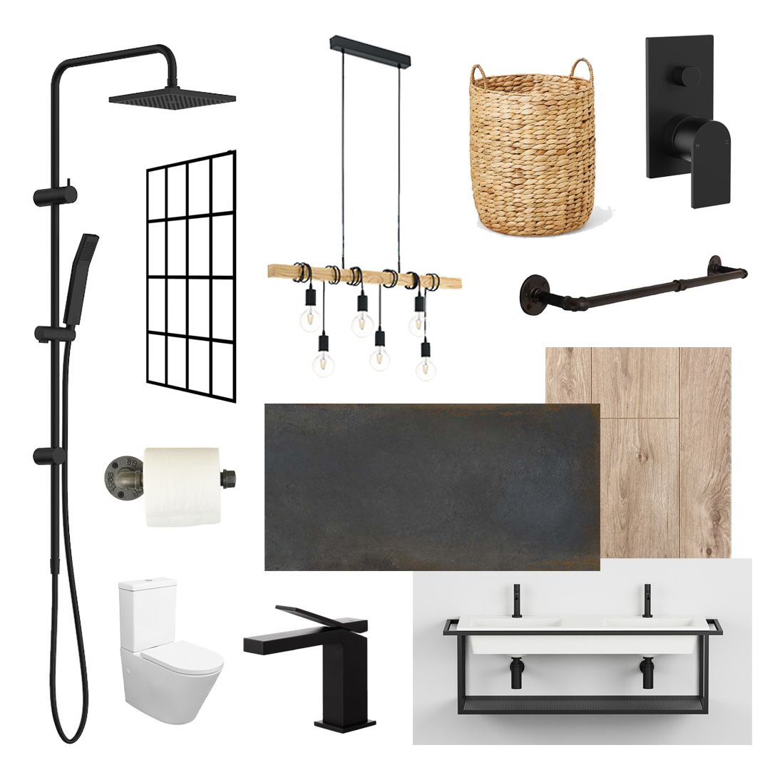 A bathroom with a shower , toilet , sink , and other items.