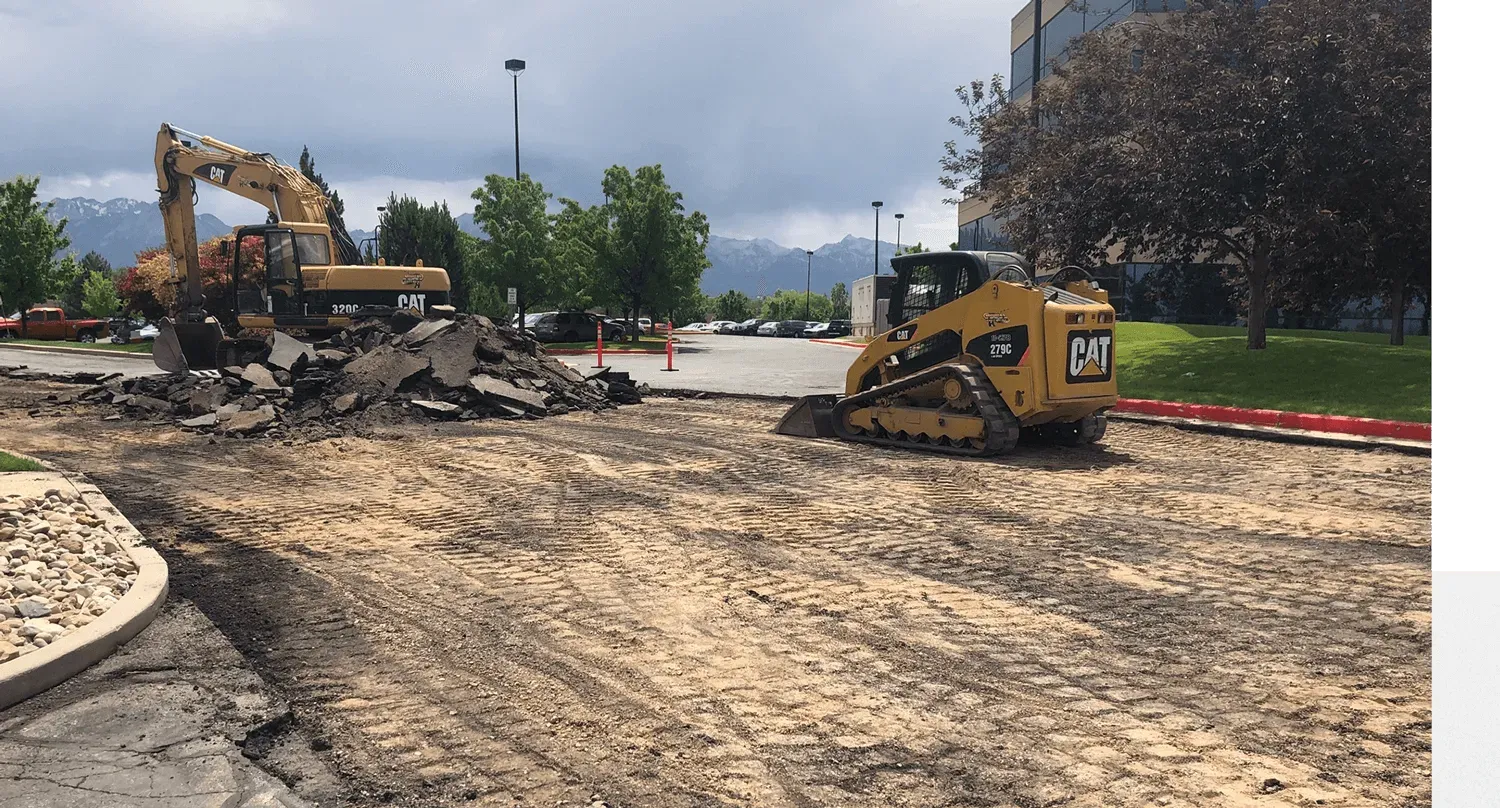 A cat bulldozer is working on a construction site