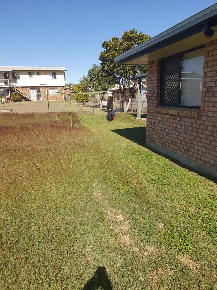 Worker Mowing the Lawn — Professional Gardening Services in The Range, QLD