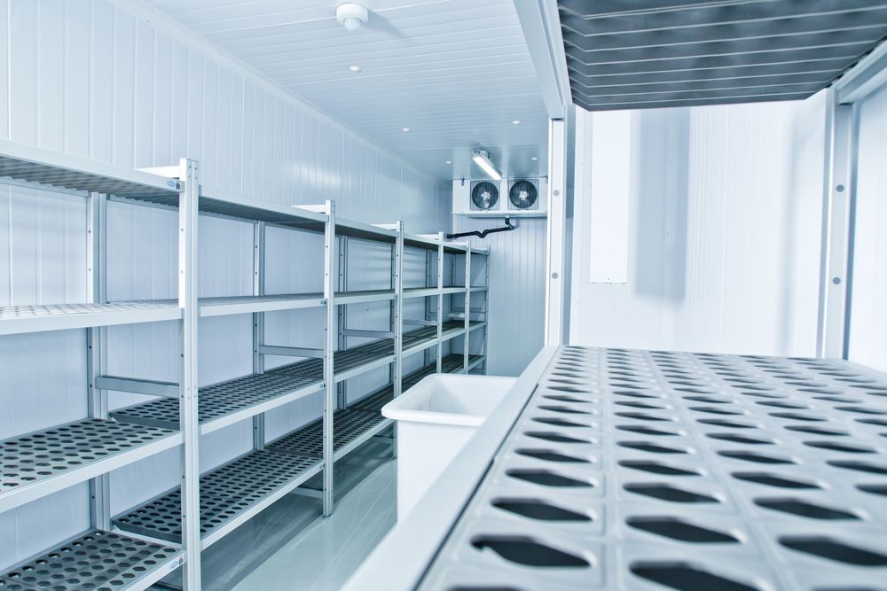 Empty, Industrial-style Walk-in Cooler With Metal Shelving — BNS Refrigeration Services in Healy, QLD