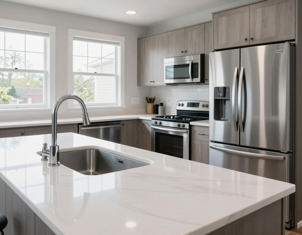 After: Kitchen deep clean - gleaming countertops and polished appliances