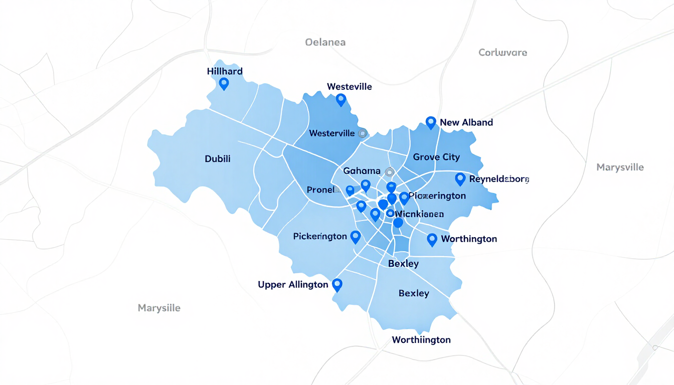 Columbus Ohio metro area service map showing all served suburbs