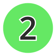 A green circle with a black number 2, outlined in white.
