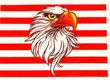 An eagle 's head is on a red and white striped background