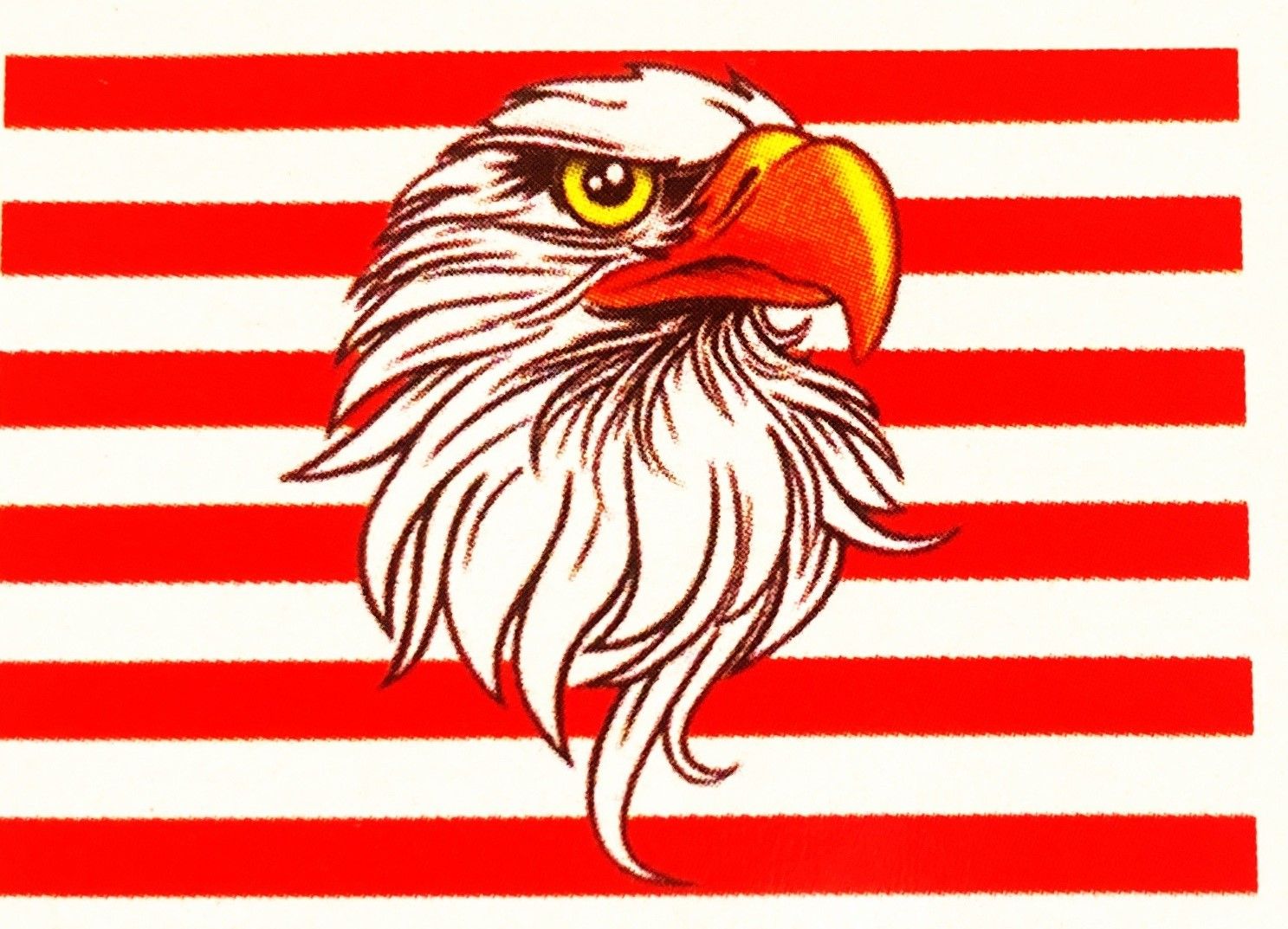 An eagle 's head is on a red and white striped background