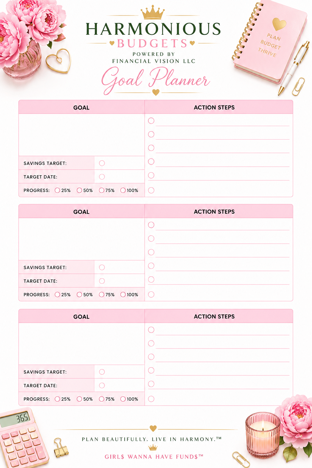 Harmonious Budgets Goal Planner Tracker