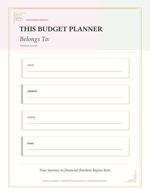 Harmonious Budgets This Planner Belongs Planner