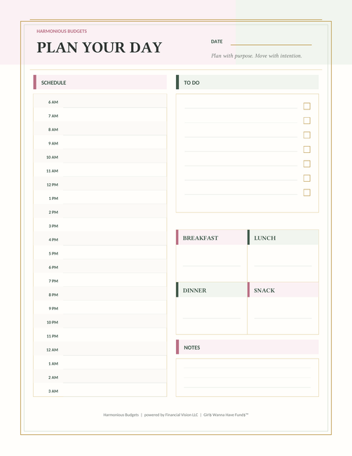 Harmonious Budgets Plan Your Day Planer