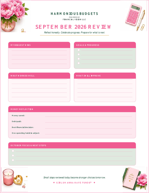 Harmonious Budgets September 2026 Review Planner