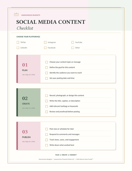 Harmonious Budgets-Social Media Content Planner