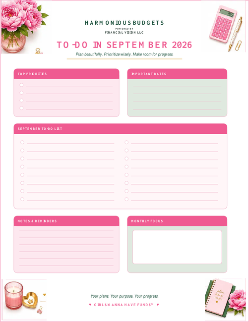 Harmonious Budgets To-Do In September 2026 Planner