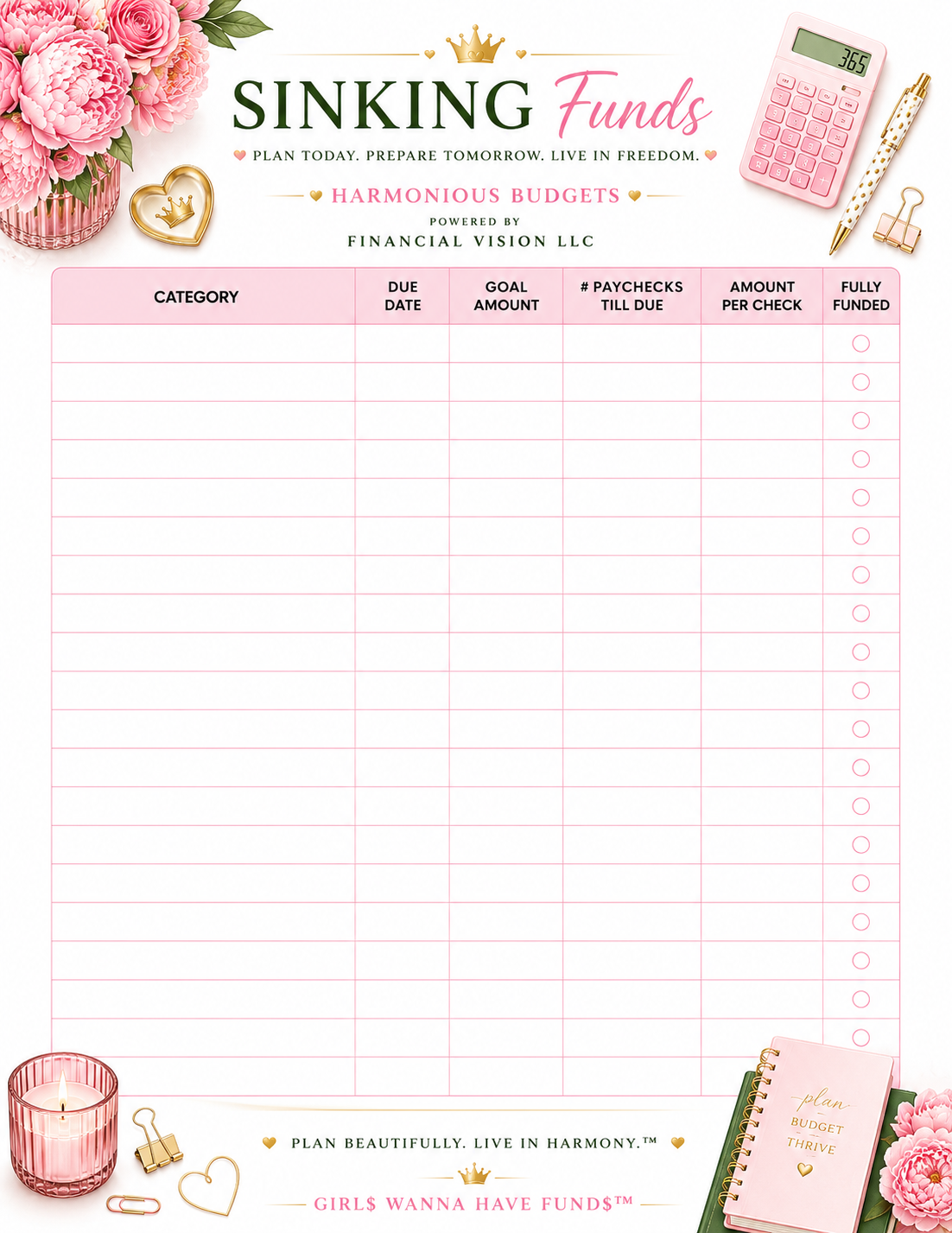 Harmonious Budgets Sinking Funds Printable