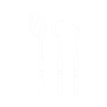 A drawing of a fork and spoon on a white background.
