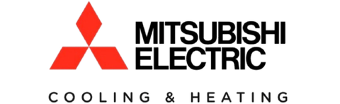 Mitsubishi Electric Cooling & Heating logo with red emblem and black text on a white background