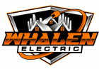 Whalen Electric logo with orange and black shield, city skyline, and power plug icon
