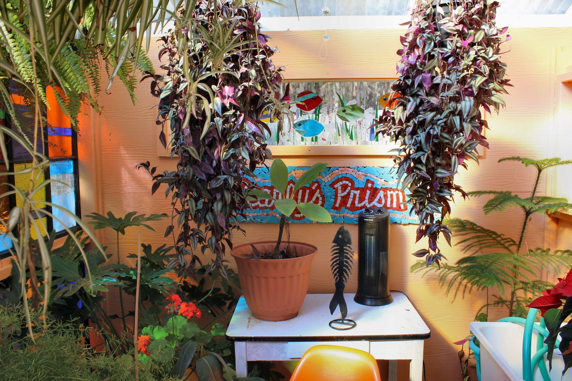 A garden with a sign that says ' chris 's prism ' on it