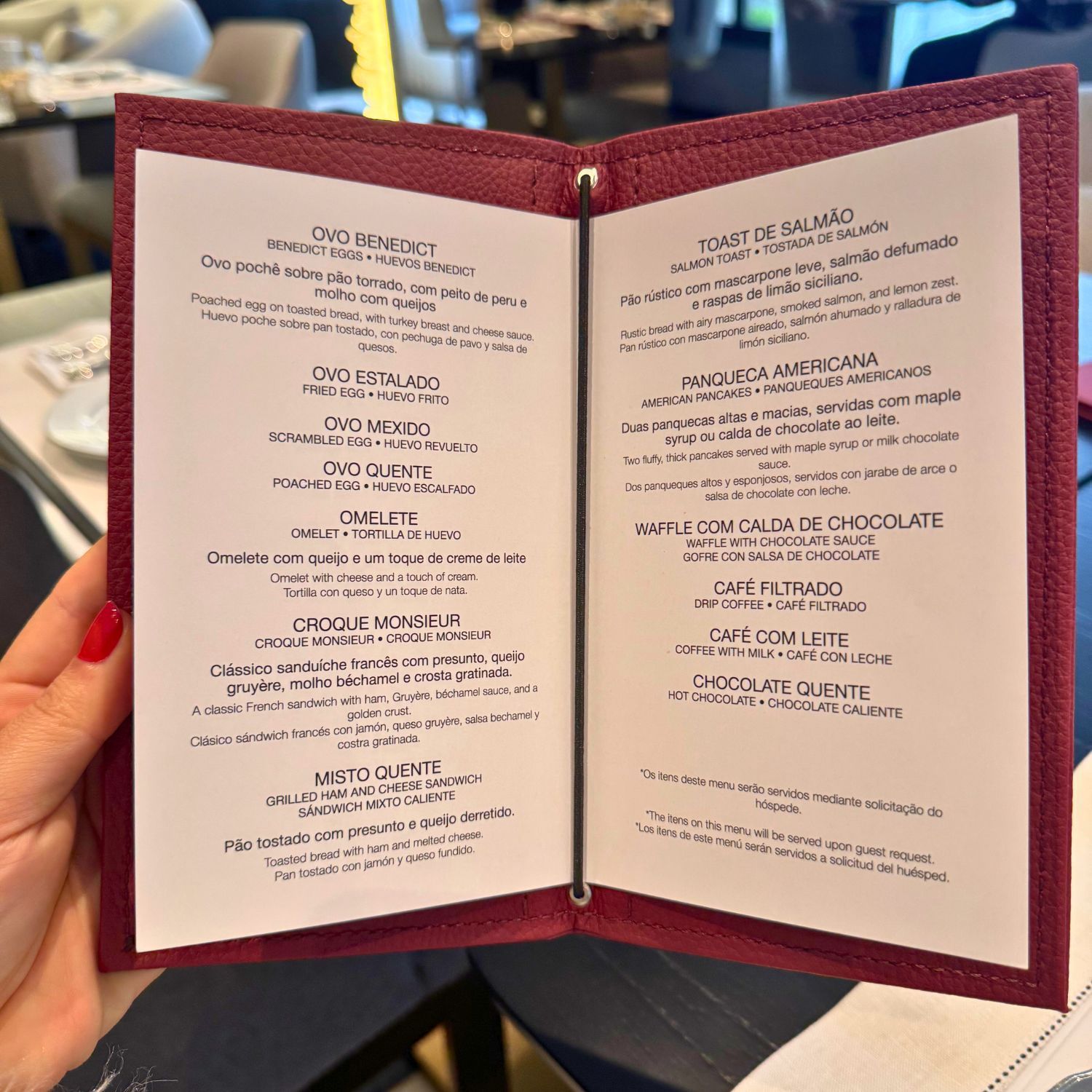 Cardápio no Sofistic Hotel de Luxo em Gramado